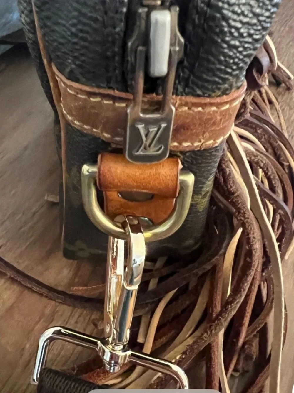 Vintage Boho Louis Vuitton Riviera Fringe Crossbody Bag Brown Tan Excellent